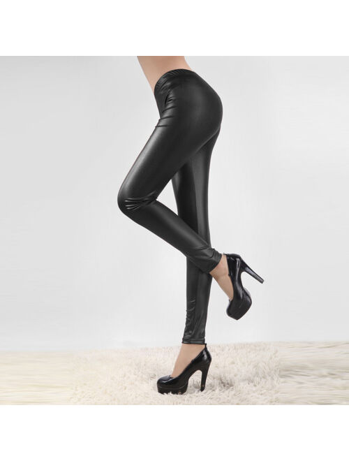 Fashion Womens Plus Size Solid Casual Trousers Sexy Leather Tight Leggings Pants