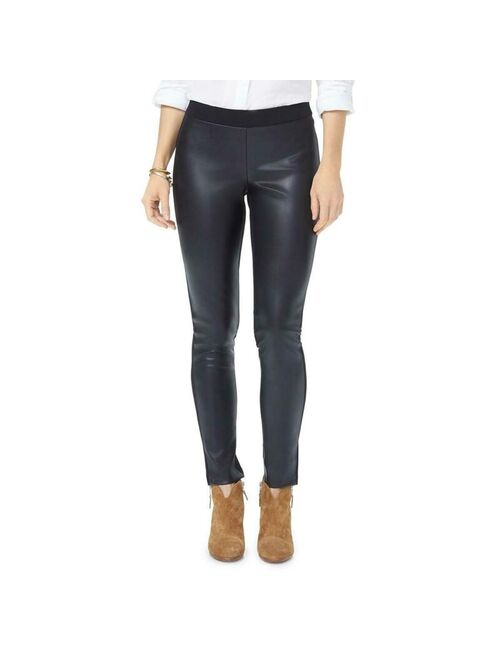 NYDJ Womens Black Knit Faux Leather Pull On Sexy Casual Pants