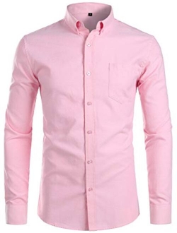 Men's Hipster Casual Slim Fit Long Sleeve Button Down Oxford Shirts with Chest Pocket