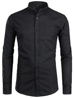 Men's Hipster Casual Slim Fit Long Sleeve Button Down Oxford Shirts with Chest Pocket