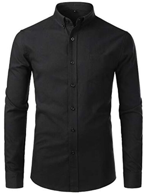 ZEROYAA Men's Hipster Casual Slim Fit Long Sleeve Button Down Oxford Shirts with Chest Pocket