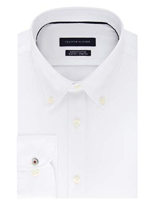 Tommy Hilfiger Men's Dress Shirt Slim Fit Stretch Solid Buttondown Collar