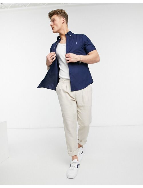 Polo Ralph Lauren player logo short sleeve poplin shirt button down custom regular fit in navy