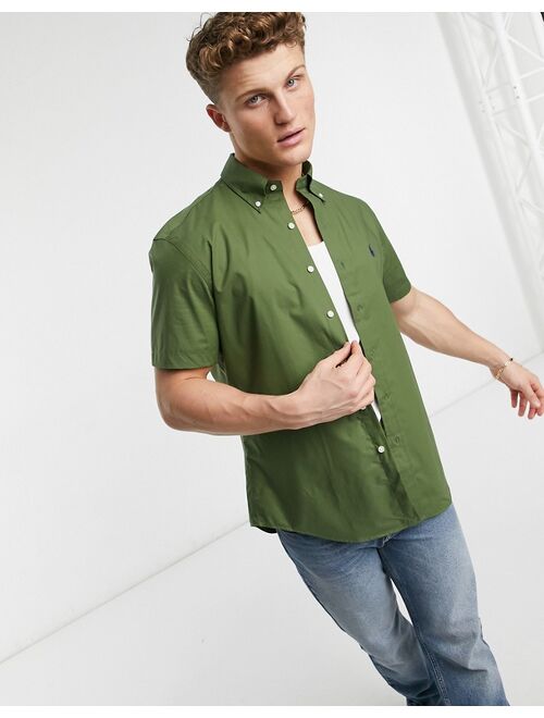 Polo Ralph Lauren player logo short sleeve poplin shirt button down custom regular fit in supply olive