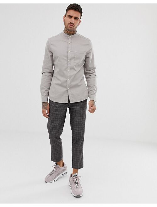 ASOS DESIGN stretch slim denim shirt in gray with grandad collar