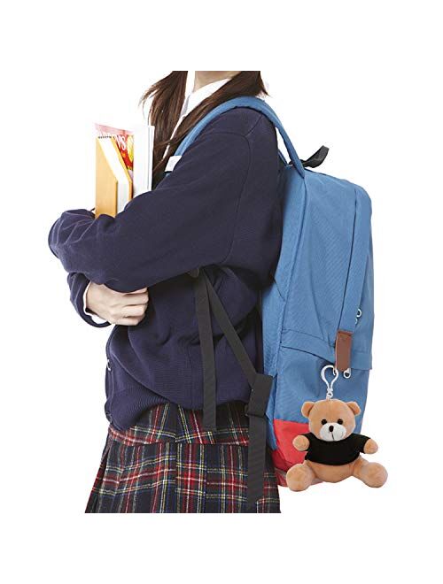SANFERGE Cute Plush Stuffed Backpack Clip Toy Teddy Bear Keychain, Animal Handbag Charm Pendant for Girls Women