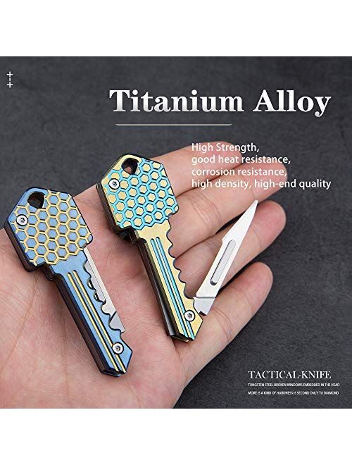 WARHERO Titanium alloy Folding Pocket Utility Keychain Knife quick change blades Perfect EDC Utility Knife BladesUtility (blue)