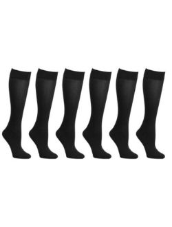 6-Pack Black Women Trouser Socks with Comfort Band Stretchy Spandex Opaque Knee High
