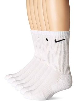 Unisex Everyday Cotton Cushioned Crew Training Socks with DRI-FIT Technology, White (6 Pairs)