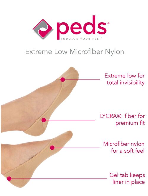 PEDS Womens Microfiber Nylon Liner Socks with Gel Tab
