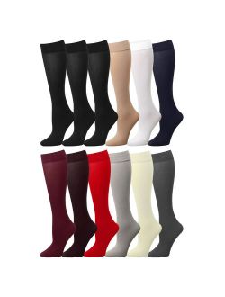 12 Pairs Women Trouser Socks with Comfort Band Stretchy Spandex Opaque Assorted Color