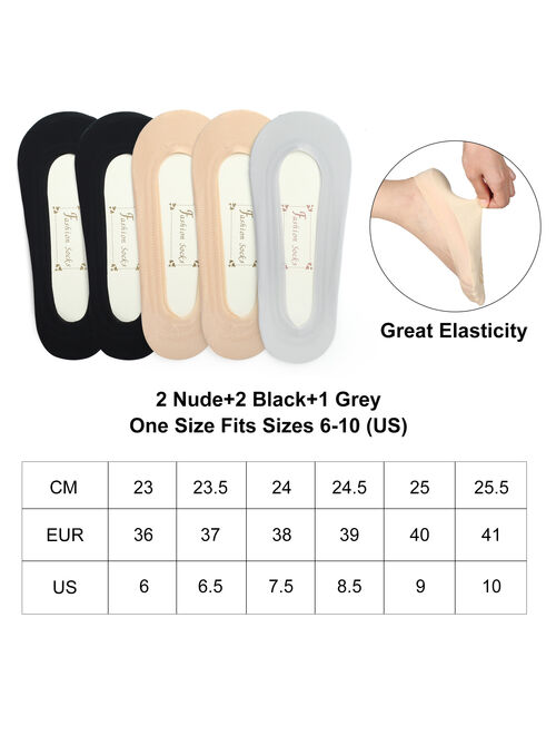 5 Pairs No Show Socks for Women, Non-Slip Invisible Hidden Socks, Low Cut Liner Socks for Flats, Boat Shoes, Loafers, Size 6-10 US