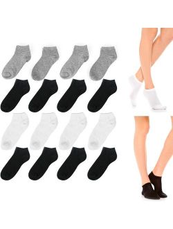 12 Pair Women Ankle Socks Low Cut Fit Crew Size 6-8 Sport Black White Grey