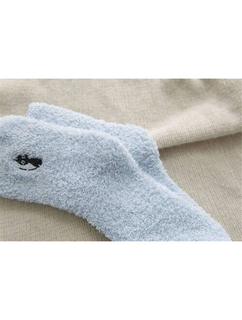 5 Pairs Plush Socks Cartoon Cat Fawn Coral Velvet Fuzzy Socks Winter Warm Socks Ankle Socks for Women