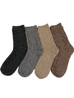 Lovely Annie Women's 4 Pairs Pack Fashion Soft Wool Crew Socks Size 6-9 AHR1613-4P4C-1(Grey, Dark Grey, Tan, Coffee)