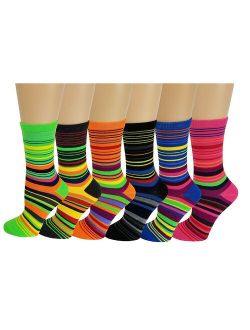 sumona 6 pairs Women Pinstripes Novelty Fancy Design Crew Socks