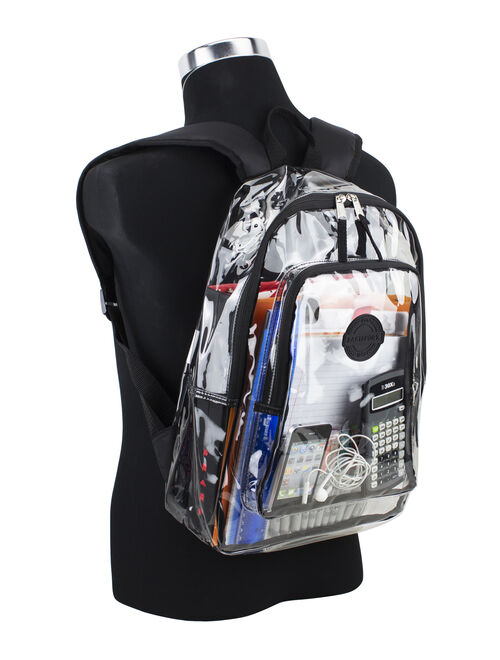Eastsport Multi-Purpose Clear Backpack with Front Pocket, Adjustable Straps, Black