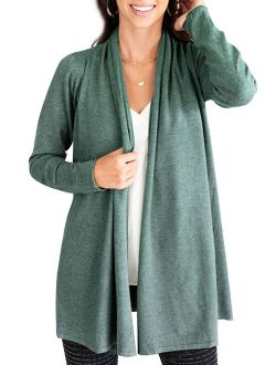 Women Solid Color Waterfall Neck Knitted Cardigan