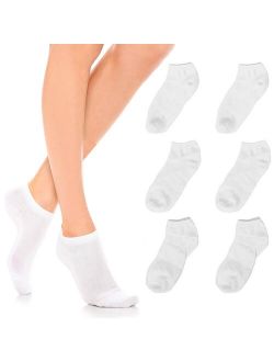 6 Pairs Womens Ankle Socks Low Cut Fit Crew Size 9-11 Sports White Footies