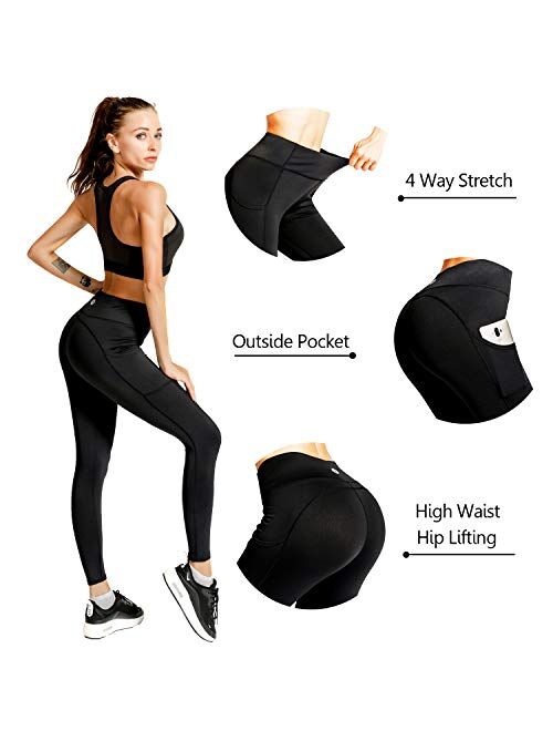 Meetjoy High Waisted Yoga Pants with Pockets for Women - Tummy Control Workout Leggings