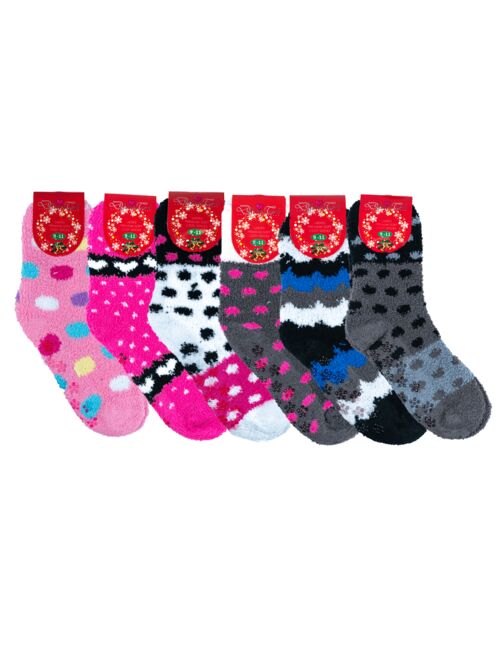 6 Pairs Ladies Premium Soft Comfy Fuzzy Plush Non-Skid Winter Warm Slipper Socks