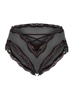 Women Sexy V-Back Criss Cross Floral Lace Underware Panties -Ladies Sexy Lingerie Briefs