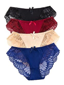Panties Underwear Hipster Panties Sexy Lace Briefs for Women (4 Pack)