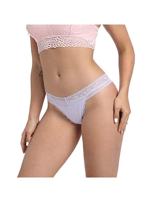 Women's Lace Thongs, T Back Low Waist See Through Panties Sexy Seamless V-Shape Design Lace Thongs for Women