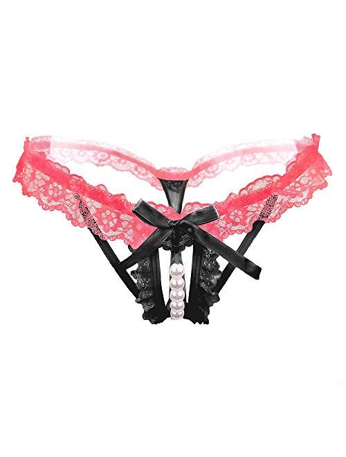 Womens Sexy Panties,Lace Thongs G-String with Pearls Ball