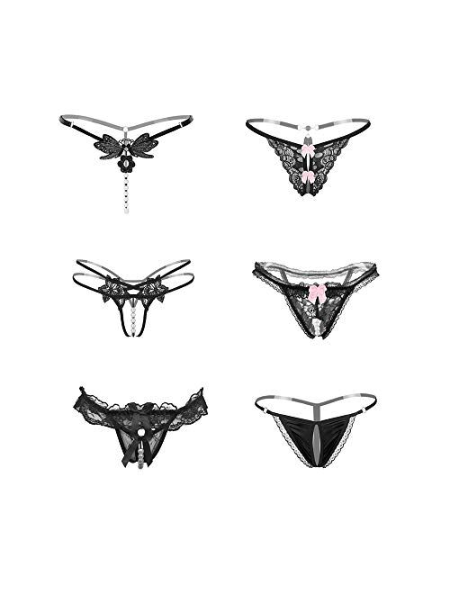 Nightaste Womens Lace Charming Thong Panties Pack of 6pcs Stretchy Lingerie G-String Underwear