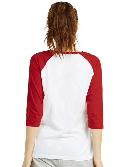 DailyWear Womens Casual 3/4 Sleeve Plain Baseball Cotton T Shirts (RED/WH, Medium)