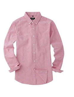 P.S.M Mens Dress Shirts Regular Fit Oxford Long Sleeve with Pocket
