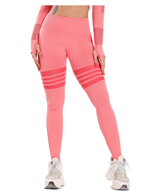 SEASUM Women's High Waist Yoga Leggings Hollow Out Workout Running Pants Tummy Control Seamless Gym Sports Fitness Tights Athletic Pants Pink M