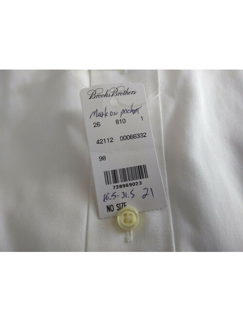 NWT Brooks Brothers Non Iron White Button Down Collar Shirt 16.5-31.5 MSRP $180