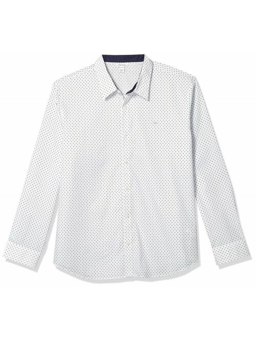Calvin Klein Plus Men's Stretch Cotton Geo-Print Shirt, White, 2XL