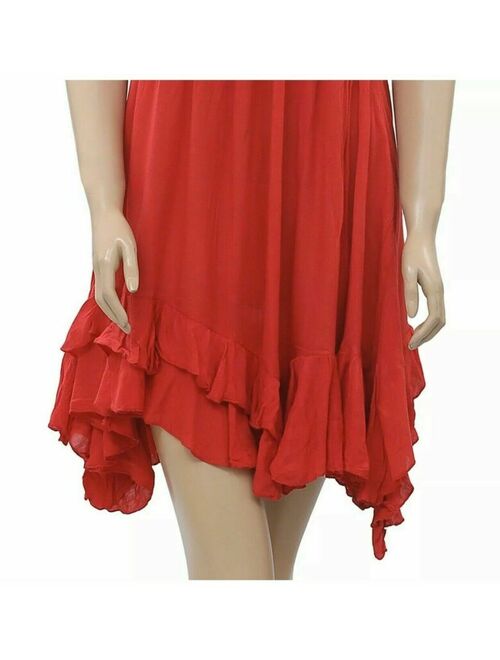 Free People FP One "Adella" Slip Mini Dress Crochet Red Lace Tiered L New 213167