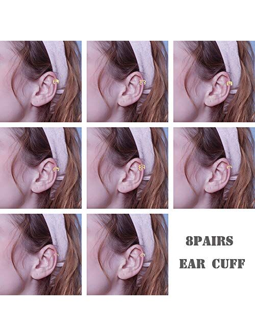 ORAZIO 8 Pairs Ear Cuff Earrings Helix Cartilage Lip Clip On Wrap Earrings Non-piercing Fake Nose Ring Adjustable Fashion Jewelry for Women