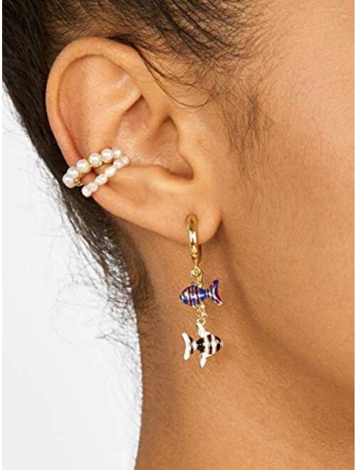Moepapa Pearl Hoop Earrings Ear Cuff no piercing 2pacs Set
