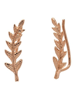 Leaf Crawler Cuff Earrings, Olive Leaf - 925 Sterling Silver with 18K Gold Plating