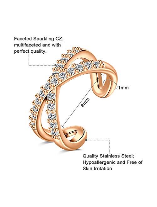 LAURITAMI CZ Fake Cartilage Earring Stainless Steel Faux Ear Cuff Huggie Piercing Non Pierced Ear Clip for Women Girls