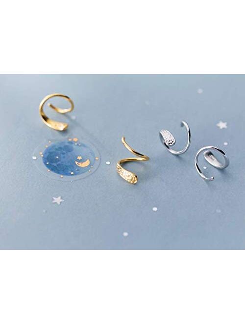Cinlan S925 Sterling Silver Minimalist Earrings Cartilage Ear Piercing Wrap Earring Studs For Women Girls