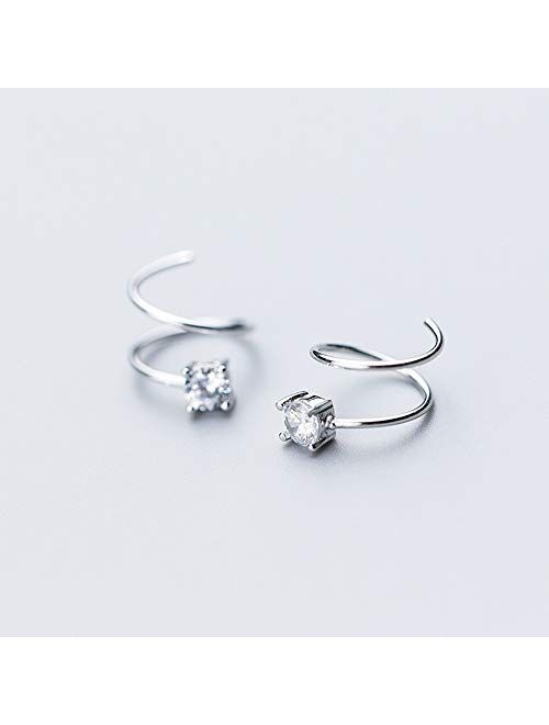 Cubic Zirconia Cuff Small Hoop Earrings Sterling Silver Dainty Crystal Cartilage Twist Crawler Wrap Huggie Earring Ear Piercing Hypoallergenic Sensitive Ears