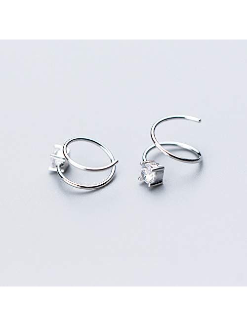 Cubic Zirconia Cuff Small Hoop Earrings Sterling Silver Dainty Crystal Cartilage Twist Crawler Wrap Huggie Earring Ear Piercing Hypoallergenic Sensitive Ears