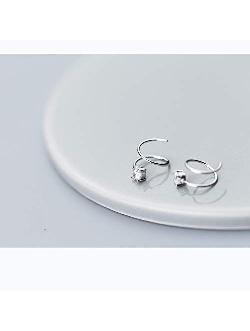 Cubic Zirconia Cuff Small Hoop Earrings Sterling Silver Dainty Crystal Cartilage Twist Crawler Wrap Huggie Earring Ear Piercing Hypoallergenic Sensitive Ears