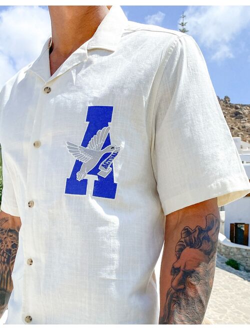 ASOS Actual regular camp collar slub cotton shirt with embroidery logo