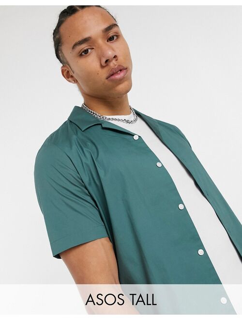 ASOS DESIGN Tall regular short sleeve shirt with camp collar in dusky teal