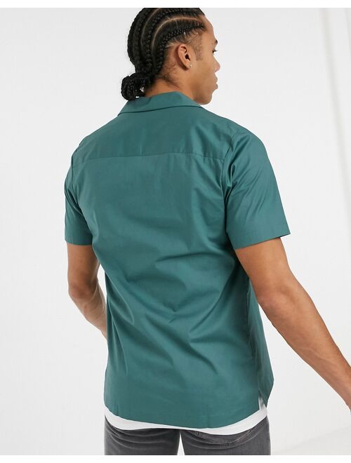 ASOS DESIGN Tall regular short sleeve shirt with camp collar in dusky teal