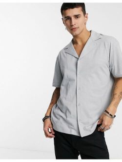 relaxed jersey camp shirt in gray slub fabric