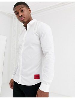 HUGO Ero3 slim fit shirt with contrast box logo in white