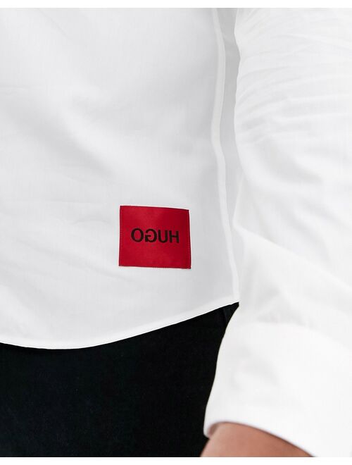 Hugo Boss HUGO Ero3 slim fit shirt with contrast box logo in white